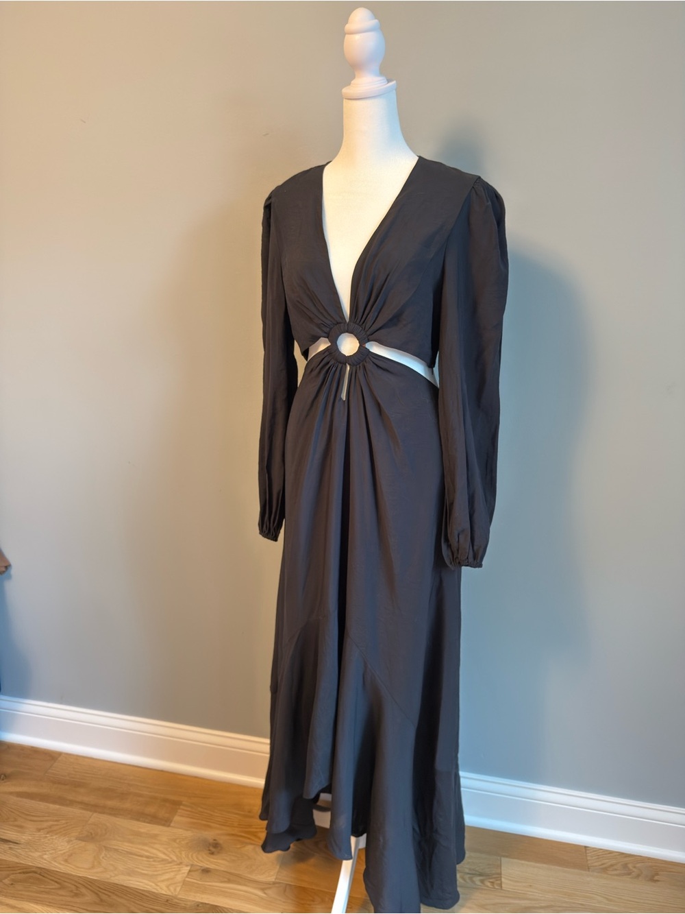 Jonathan Simkhai Dark Charcoal Ring Cutout Long Sleeve Maxi Dress
